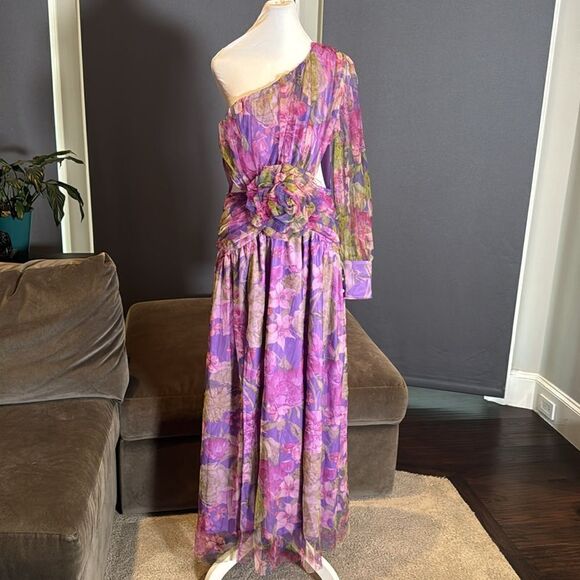 Women’s Floral One Shoulder Lightweight Summer Dress Leg Slit Cut Outs Size M - Picture 1 of 13